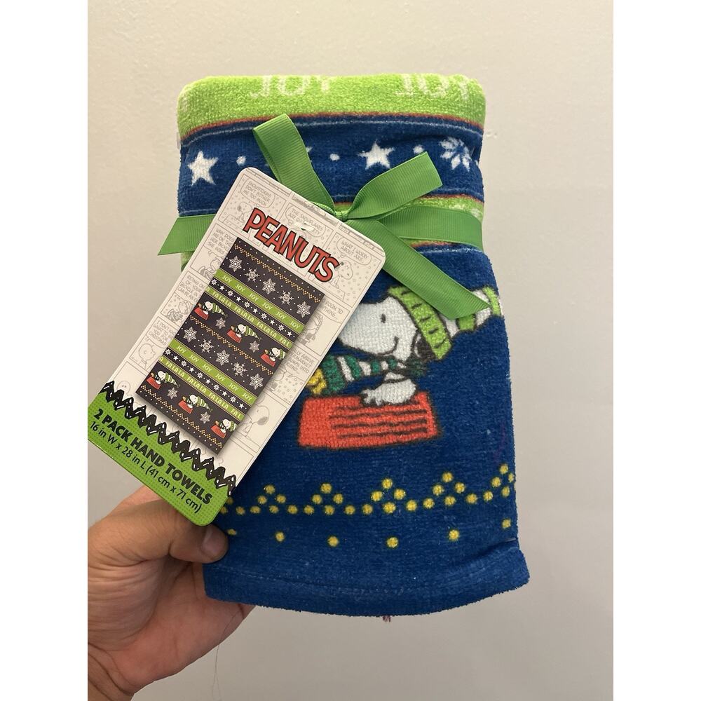 Peanuts Snoopy & Woodstock Christmas 16x28 Hand Towels 2-Pack {NEW]